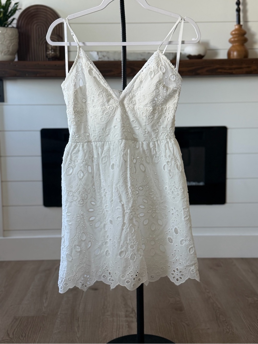 Altar'd State White Eyelet V‑Neck Mini Dress